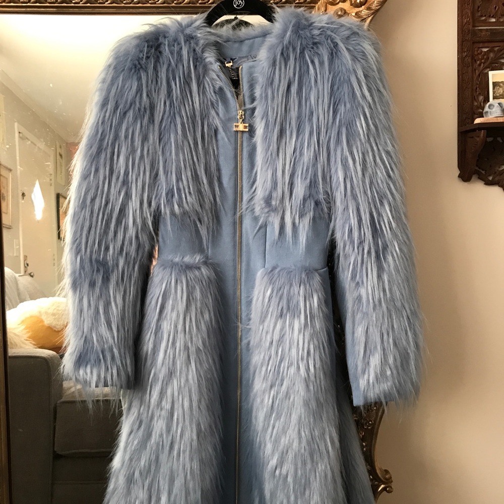 Elisabetta Franchi Blue Faux Fur Coat CP14Z77E2